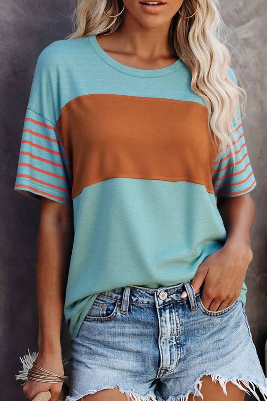 NEW AAPPARELLA color block striped loose tee in mint